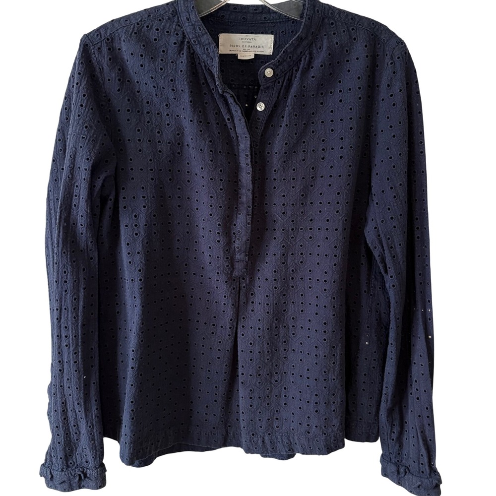 Trovata Navy Eyelet Cotton Popover Blouse